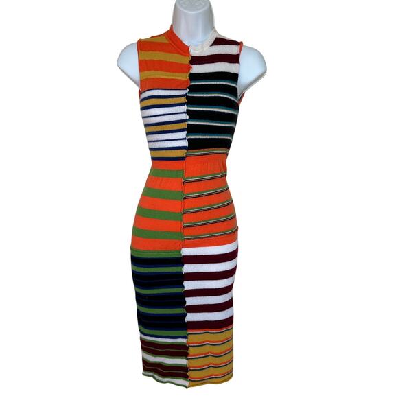 Marni Mixed Striped Midi Dress Size 0 Sleeveless Bodycon Preppy Designer $1100 - Picture 5 of 9